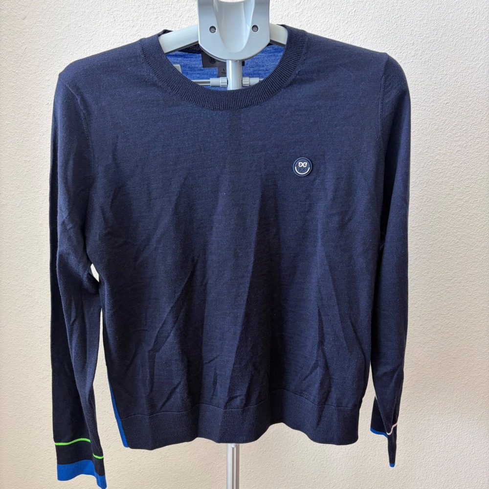G/FORE Happy G's Merino Wool Sweater Men's Large Navy Blue Golf Pullover